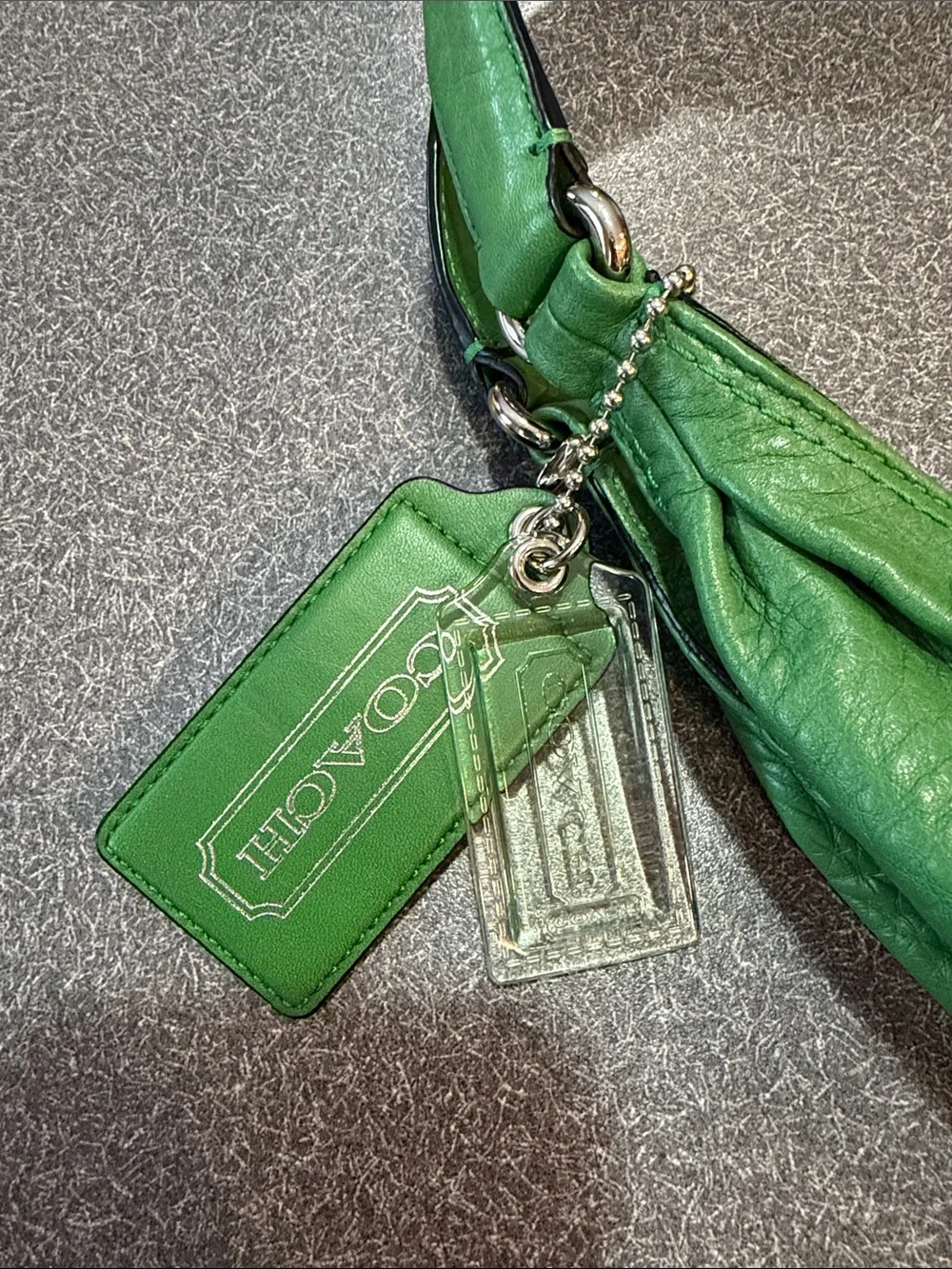 Coach Green Pebbled Leather Shoulder Hobo with matching wallet